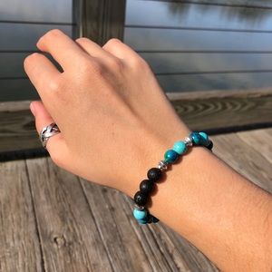 Blue and lava bead bracelet